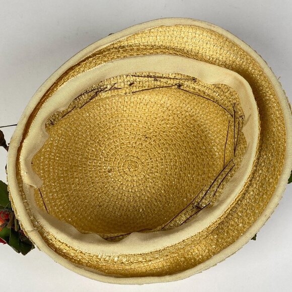 Vintage Ladies Straw Boater Hat Millinery Faux Fruit Greenery Band Cottagecore main image 4